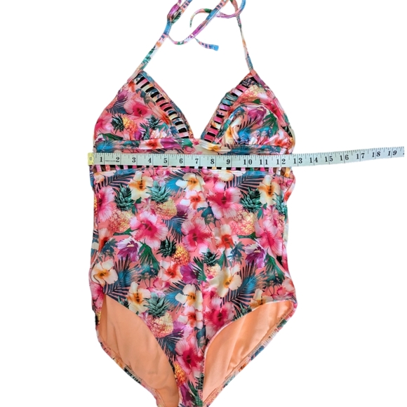 OP One Piece Swimsuit Bathing Suit Tropical Floral Cut Out Detail Vintage Size M - Picture 5 of 7